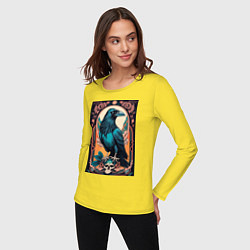 Лонгслив хлопковый женский Ворон в рамке, цвет: желтый — фото 2