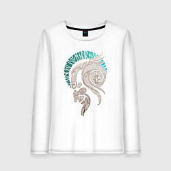 Лонгслив хлопковый женский Бог западных славян - рунический орнамент, цвет: белый