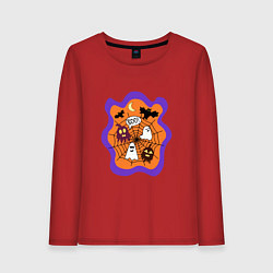 Лонгслив хлопковый женский Привидения, цвет: красный