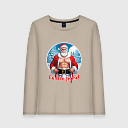Лонгслив хлопковый женский Дед мороз поздравляет, цвет: миндальный