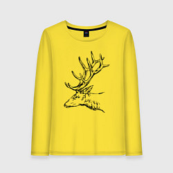 Лонгслив хлопковый женский Голова оленя в профиль, цвет: желтый