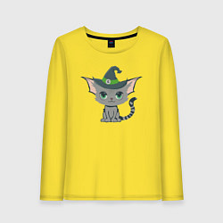 Женский лонгслив Кот в шляпе - милый котенок на хэллоуин