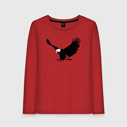 Лонгслив хлопковый женский Орёл летит трафарет, цвет: красный