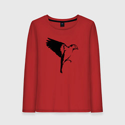 Лонгслив хлопковый женский Птица летит трафарет, цвет: красный