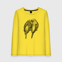 Лонгслив хлопковый женский Попугаи неразлучники, цвет: желтый