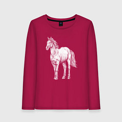 Лонгслив хлопковый женский Белая лошадь стоит, цвет: маджента