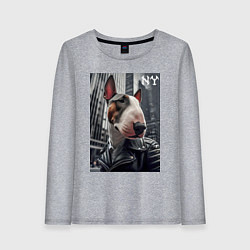 Женский лонгслив Dude bull terrier in New York - ai art