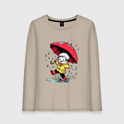 Лонгслив хлопковый женский Прогулка под дождем, цвет: миндальный