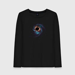Лонгслив хлопковый женский Черная дыра с планетами и звездами, цвет: черный