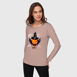 Лонгслив хлопковый женский Scary looking pumpkin with big swords, цвет: пыльно-розовый — фото 2