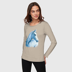 Лонгслив хлопковый женский Голубая лошадь, цвет: миндальный — фото 2
