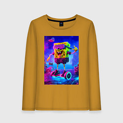 Лонгслив хлопковый женский Sponge Bob on a gyro scooter - ai art, цвет: горчичный