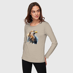 Лонгслив хлопковый женский Акварельный орел в брызгах краски, цвет: миндальный — фото 2