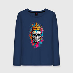 Лонгслив хлопковый женский Череп в короне граффити, цвет: тёмно-синий