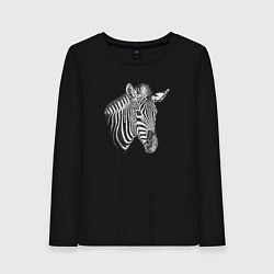 Лонгслив хлопковый женский Гравюра голова зебры, цвет: черный