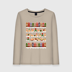 Лонгслив хлопковый женский Капибара зимой на Новый год, цвет: миндальный