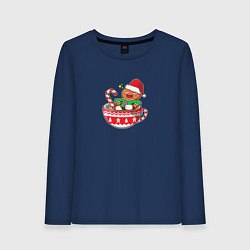 Лонгслив хлопковый женский Новогодний пряня, цвет: тёмно-синий