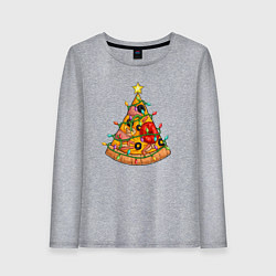 Лонгслив хлопковый женский Новогодняя пицца-елка, цвет: меланж