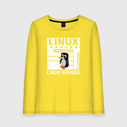 Лонгслив хлопковый женский Пингвин программист системы линукс, цвет: желтый