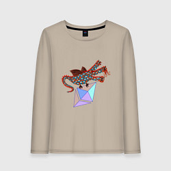 Лонгслив хлопковый женский Дракон с монетой Эфириума, цвет: миндальный