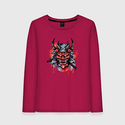 Лонгслив хлопковый женский Красная маска самурая, цвет: маджента
