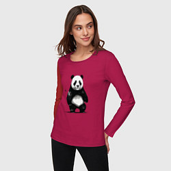 Лонгслив хлопковый женский Панда стоит, цвет: маджента — фото 2
