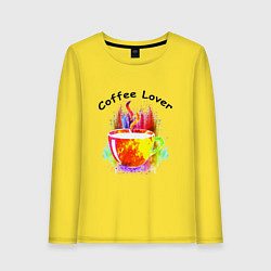 Лонгслив хлопковый женский Люблю пить кофе, цвет: желтый