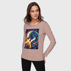 Лонгслив хлопковый женский New year dragon - neon, цвет: пыльно-розовый — фото 2