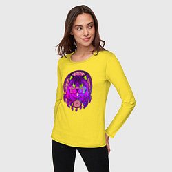 Лонгслив хлопковый женский Фиолетовый кот-индеец с ловцом снов, цвет: желтый — фото 2