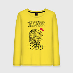 Лонгслив хлопковый женский Рыбка феминиска на велосипеде, цвет: желтый
