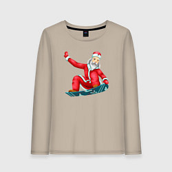Лонгслив хлопковый женский Дед Мороз сноубордист, цвет: миндальный