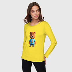 Лонгслив хлопковый женский Медвежонок улыбается, цвет: желтый — фото 2