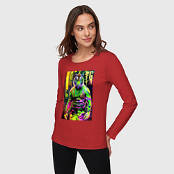 Лонгслив хлопковый женский Dude tiger - neon, цвет: красный — фото 2