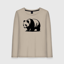 Лонгслив хлопковый женский Стоящая чёрная панда, цвет: миндальный