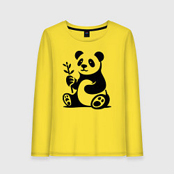 Лонгслив хлопковый женский Сидящая панда с бамбуком в лапе, цвет: желтый