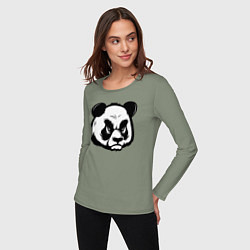 Лонгслив хлопковый женский Недовольная морда панды, цвет: авокадо — фото 2
