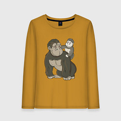 Женский лонгслив Мультяшная горилла с детенышем