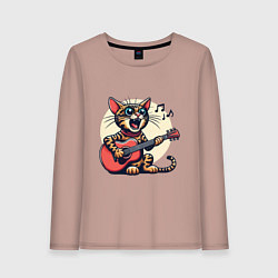 Женский лонгслив Забавный полосатый кот играет на гитаре