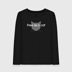 Лонгслив хлопковый женский Free as a cat, цвет: черный