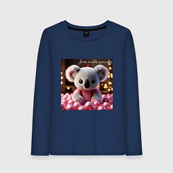 Лонгслив хлопковый женский Игрушечная коала и надпись: зато я очень красивый, цвет: тёмно-синий