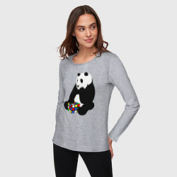 Лонгслив хлопковый женский Панда с кубиком, цвет: меланж — фото 2