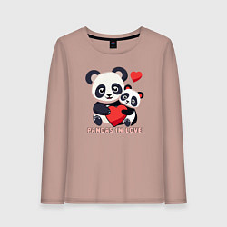 Лонгслив хлопковый женский Влюбленные панды с сердцем, цвет: пыльно-розовый