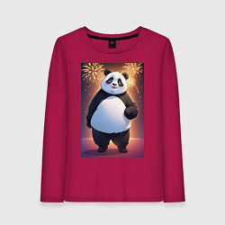 Лонгслив хлопковый женский Панда в свитере под салютом - ai art, цвет: маджента