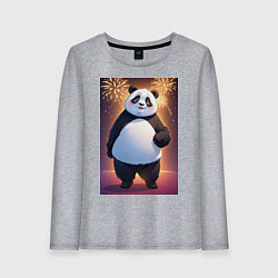 Лонгслив хлопковый женский Панда в свитере под салютом - ai art, цвет: меланж