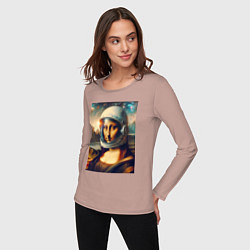Лонгслив хлопковый женский Mona Lisa astronaut - neural network, цвет: пыльно-розовый — фото 2