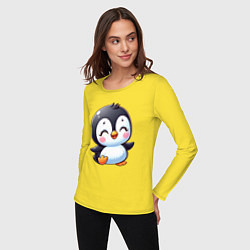 Лонгслив хлопковый женский Маленький радостный пингвинчик, цвет: желтый — фото 2