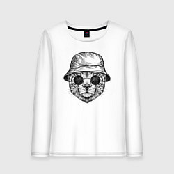 Лонгслив хлопковый женский Гепард в панаме, цвет: белый