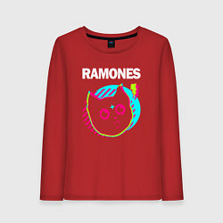 Лонгслив хлопковый женский Ramones rock star cat, цвет: красный