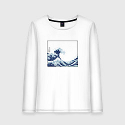 Лонгслив хлопковый женский Японская волна, цвет: белый