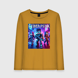 Лонгслив хлопковый женский Minecraft and cyberpunk - collaboration, цвет: горчичный